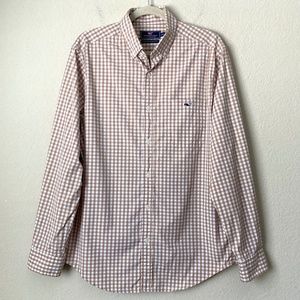 Vineyard Vines Classic Stretch Fit Tucker Tan Carleton Gingham Button Down Shirt